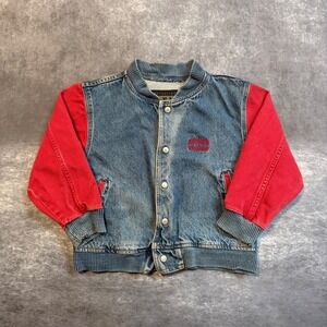 VTG‎ 90s International Denim Kids Varsity Jacket Becks Hybrids Red Blue Size 6
